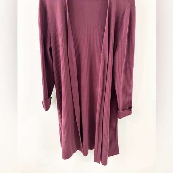 Talbots Long Line Open Front Ribbed Cardigan Burgundy Size Large - Picture 4 of 6